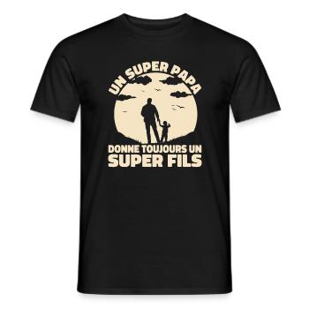 Super Papa Super Fils Cadeau Pere Fête des Pères - T-shirt homme - noir - Devant - AI Model Male 178 light (178cm)