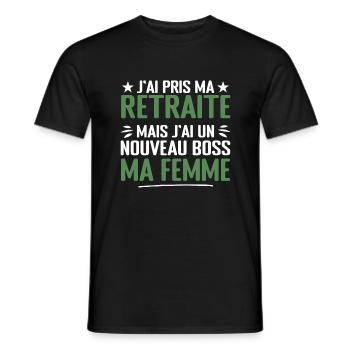 Homme Retrait et Ma Femme Nouveau Patron Humour - T-shirt homme - noir - Devant - AI Model Male 178 light (178cm)