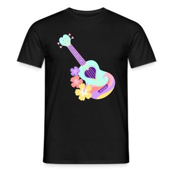 Ukulélé cœur pastel menthe avec fleurs d'Hibiscus - T-shirt homme - noir - Devant - AI Model Male 178 light (178cm)