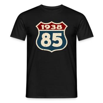85 years old - birthday 1938 - born in 1938 - Men's T-Shirt - black - Front - AI Model Male 178 light (178cm)