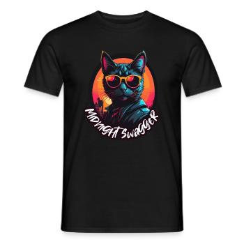 Coole Katze Retro 80er 90er Mitternachts-Swagger - Männer T-Shirt - Schwarz - Vorne - AI Model Male 178 light (178cm)