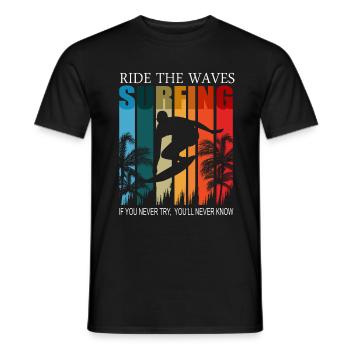 Sports nautiques Surfeur Surfer sur les vagues Chemise de surf - T-shirt homme - noir - Devant - AI Model Male 178 light (178cm)
