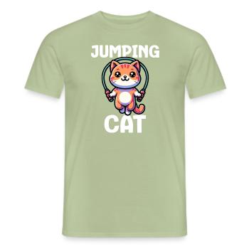 Jumping Cat - Men's T-Shirt - sage - Front - AI Model Male 178 light (178cm)
