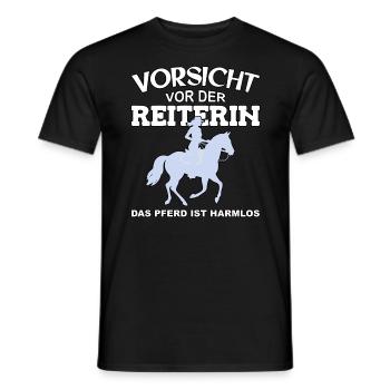 Vorsicht vor der Reiterin, das Pferd ist harmlos - Männer T-Shirt - Schwarz - Vorne - AI Model Male 178 light (178cm)