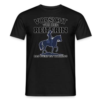 Vorsicht vor der Reiterin, das Pferd ist harmlos - Männer T-Shirt - Schwarz - Vorne - AI Model Male 178 light (178cm)