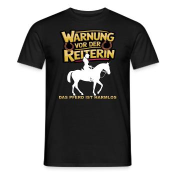 Vorsicht vor der Reiterin, das Pferd ist harmlos - Männer T-Shirt - Schwarz - Vorne - AI Model Male 178 light (178cm)