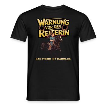 Vorsicht vor der Reiterin, das Pferd ist harmlos - Männer T-Shirt - Schwarz - Vorne - AI Model Male 178 light (178cm)