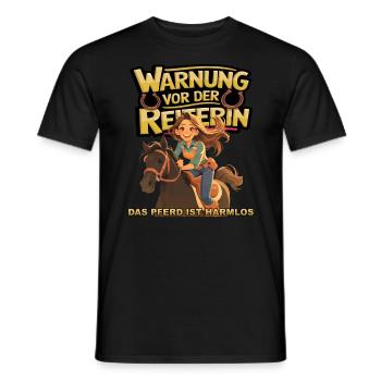 Vorsicht vor der Reiterin, das Pferd ist harmlos - Männer T-Shirt - Schwarz - Vorne - AI Model Male 178 light (178cm)