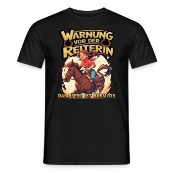 Vorsicht vor der Reiterin, das Pferd ist harmlos - Männer T-Shirt - Schwarz - Vorne - AI Model Male 178 light (178cm)