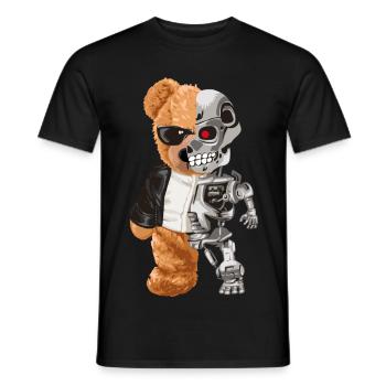 Bear Robo Hybrid Half Bear Half Robot Cyborg Teddy - Men's T-Shirt - black - Front - AI Model Male 178 light (178cm)