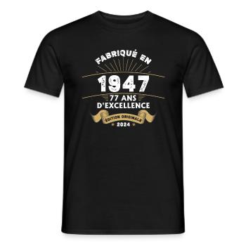 Made in 1947 77 Years of Original Excellence - Men's T-Shirt - black - Front - AI Model Male 178 light (178cm)