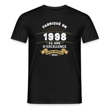 Hergestellt im Jahr 1998 26 Jahre Original-Exzellenz - Männer T-Shirt - Schwarz - Vorne - AI Model Male 178 light (178cm)