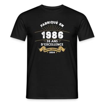 Hergestellt im Jahr 1986 38 Jahre Original-Exzellenz - Männer T-Shirt - Schwarz - Vorne - AI Model Male 178 light (178cm)