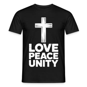 Amour, Paix, Unité, Croix, Spiritualité - T-shirt homme - noir - Devant - AI Model Male 178 light (178cm)