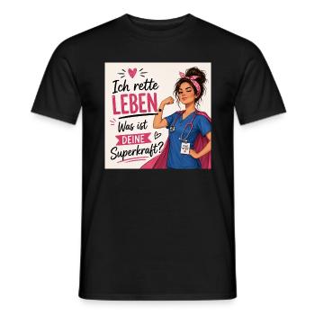 Ich rette Leben. Was ist deine Superkraft? - Männer T-Shirt - Schwarz - Vorne - AI Model Male 178 light (178cm)