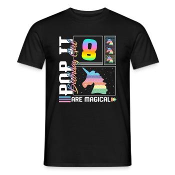 8ème anniversaire Fille Licorne Mignon Tee, Pop Anniversaire - T-shirt homme - noir - Devant - AI Model Male 178 light (178cm)