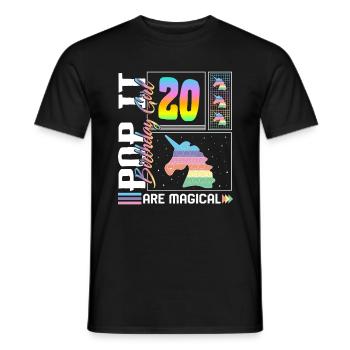 20ème anniversaire Fille Licorne Mignon Tee, Pop Anniversaire - T-shirt homme - noir - Devant - AI Model Male 178 light (178cm)