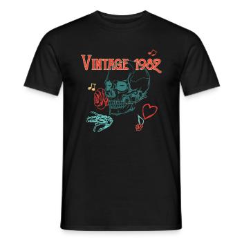 Vintage 1982 Skull Rose Heart Birthday Gift - Men's T-Shirt - black - Front - AI Model Male 178 light (178cm)