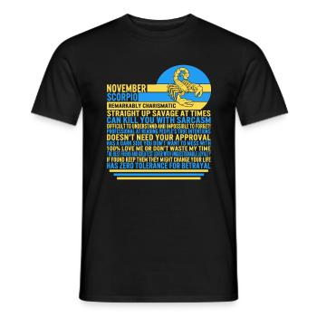 November Scorpio Facts Funny Zodiac Sign T Shirt - Men's T-Shirt - black - Front - AI Model Male 178 light (178cm)