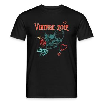 Vintage 2012 Skull Rose Heart Birthday Gift T - Men's T-Shirt - black - Front - AI Model Male 178 light (178cm)