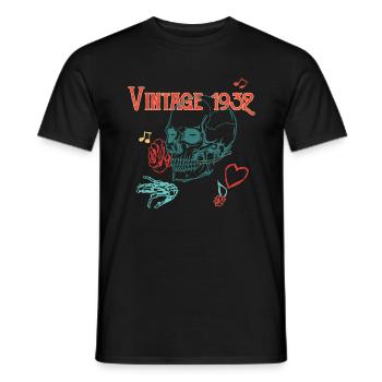Vintage 1932 Skull Rose Heart Birthday Gift T - Men's T-Shirt - black - Front - AI Model Male 178 light (178cm)