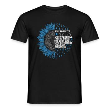 Chemise de sensibilisation au diabète, diabète de type un - T-shirt homme - noir - Devant - AI Model Male 178 light (178cm)