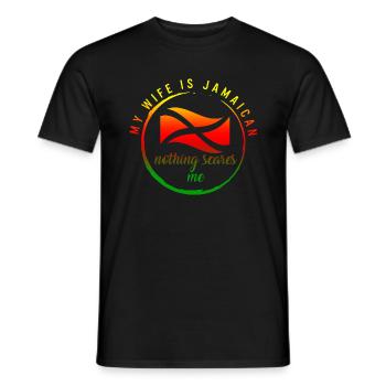Jamaica Shirt, My Wife Is Jamaican Flag Funny Tee - Men's T-Shirt - black - Front - AI Model Male 178 light (178cm)