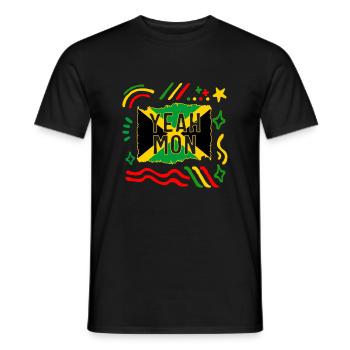 Chemise Jamaïque, oui Mon Jamaican Flag Design Tee, - T-shirt homme - noir - Devant - AI Model Male 178 light (178cm)