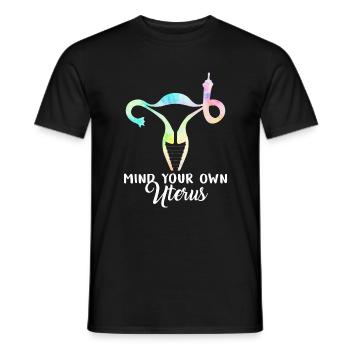 Mind Your Own Uterus, Middle Finger Uterus TShirt - Men's T-Shirt - black - Front - AI Model Male 178 light (178cm)
