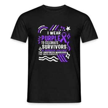 Chemise de sensibilisation à la violence familiale, je porte du violet - T-shirt homme - noir - Devant - AI Model Male 178 light (178cm)
