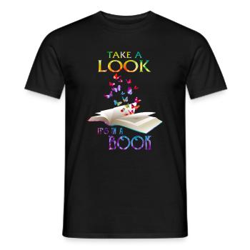 Chemise de lecture Jetez un coup d’œil C’est dans un livre - T-shirt homme - noir - Devant - AI Model Male 178 light (178cm)