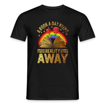 Un livre Un jour éloigne la réalité Chemise, amoureux du livre - T-shirt homme - noir - Devant - AI Model Male 178 light (178cm)