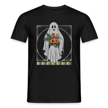 Halloween Shirt, Ghost Holding Pumpkin Spooky - Men's T-Shirt - black - Front - AI Model Male 178 light (178cm)