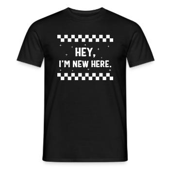 Working Shirt, Hey I'm New Here Funny Humor Tee, - Men's T-Shirt - black - Front - AI Model Male 178 light (178cm)