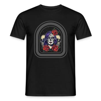 Chemise Dia de los Muertos, Crânes de Sucre Floral - T-shirt homme - noir - Devant - AI Model Male 178 light (178cm)