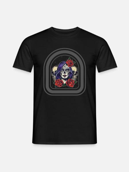 Dia De Los Muertos Hemd, Zuckerschädel Blumen - Männer T-Shirt - Schwarz