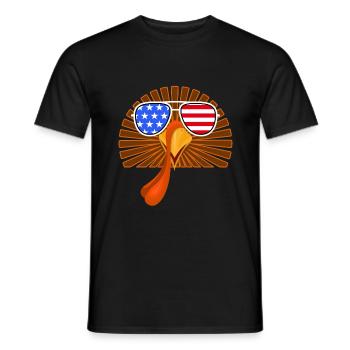 Chemise de Thanksgiving, la Turquie face au drapeau des États-Unis - T-shirt homme - noir - Devant - AI Model Male 178 light (178cm)