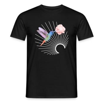 Vogelhemd, Kolibri-Aquarell-Blumenkunst-T-Shirt - Männer T-Shirt - Schwarz - Vorne - AI Model Male 178 light (178cm)