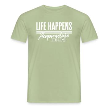Chemise d’acupuncture, la vie se passe L’acupuncture aide - T-shirt homme - vert sauge - Devant - AI Model Male 178 light (178cm)