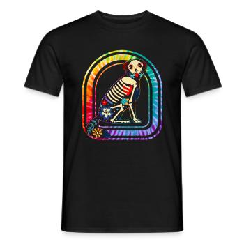 Chemise Dia de los Muertos, Chien Sugar Skull Floral - T-shirt homme - noir - Devant - AI Model Male 178 light (178cm)