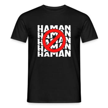 Purim Shirt, Anti-Haman Costume Tee, Funny Haman - Men's T-Shirt - black - Front - AI Model Male 178 light (178cm)