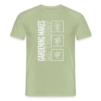 Gardening Makes Me Thorny, Garden Plant Gardening - Men's T-Shirt - sage - Front - AI Model Male 178 light (178cm)