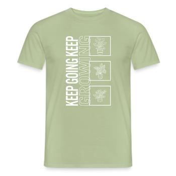 Continuez à grandir, jardiner - T-shirt homme - vert sauge - Devant - AI Model Male 178 light (178cm)
