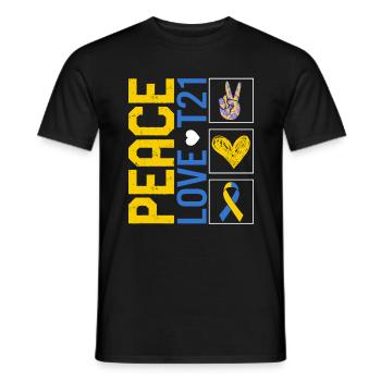 Chemise de la Journée mondiale du syndrome de Down, Peace Love T21 - T-shirt homme - noir - Devant - AI Model Male 178 light (178cm)