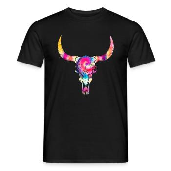 Chemise de vache, Cow Skull Tie Dye Tee Aquarelle, Vache - T-shirt homme - noir - Devant - AI Model Male 178 light (178cm)