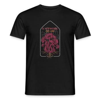 Goblincore Shirt, A Network Of Life Mushrooms Tee - Men's T-Shirt - black - Front - AI Model Male 178 light (178cm)