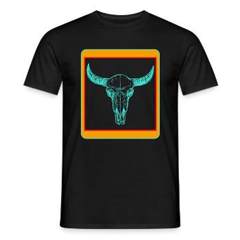 Chemise de vache, Crâne de vache aztèque T-shirt Turqoise, Éventail de vache - T-shirt homme - noir - Devant - AI Model Male 178 light (178cm)