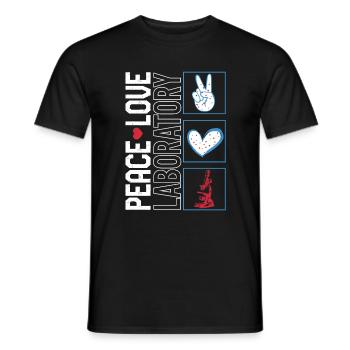 Science Shirt, Peace Love Laboratory Tee, - Men's T-Shirt - black - Front - AI Model Male 178 light (178cm)