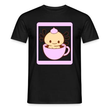 Axolotl Shirt, Axolotl In A Cup Cute Anime Tee, - T-shirt homme - noir - Devant - AI Model Male 178 light (178cm)