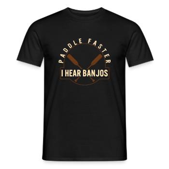 Kayaking Shirt, Paddle Faster I Hear Banjos Oar - Men's T-Shirt - black - Front - AI Model Male 178 light (178cm)